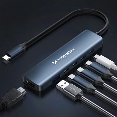 4. USB-C 6 in 1 Hub Wozinsky WHBC10Y4S Multifunctional, Aluminum, with 25 cm Cable - Gray