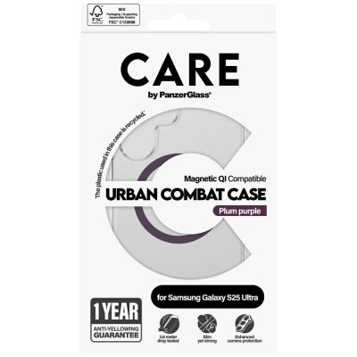 4. CARE by PanzerGlass Flagship Urban Combat Purple QI Case for Samsung Galaxy S25 Ultra - Transparent