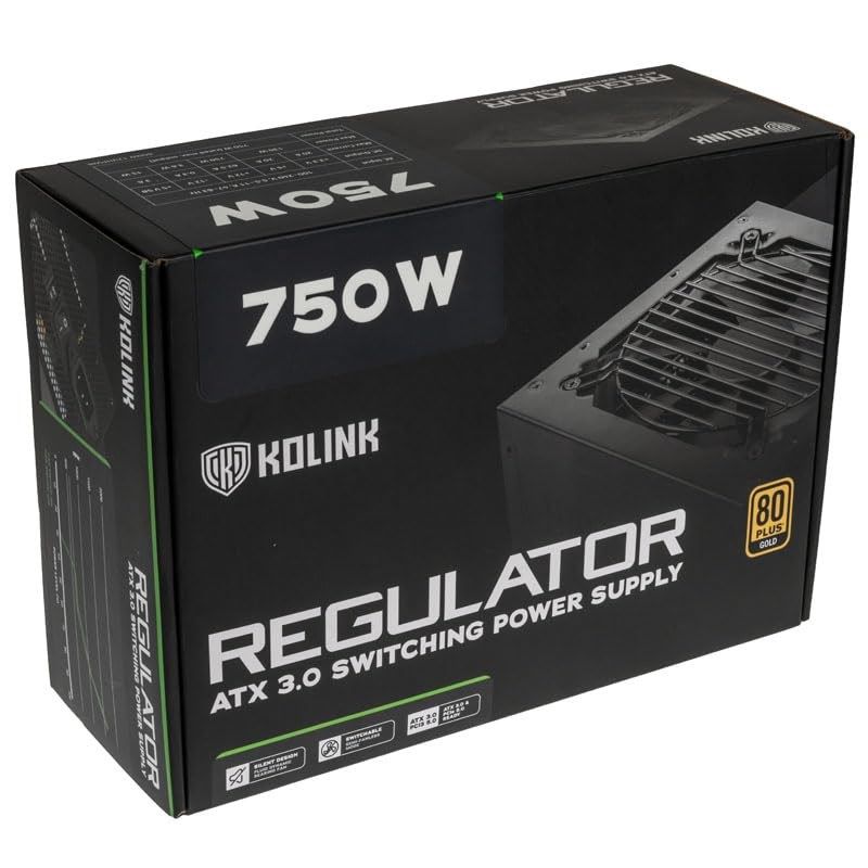 Kolink Regulator 80 PLUS Gold Power Supply, ATX 3.0, PCIe 5.0, Modular - 750 W