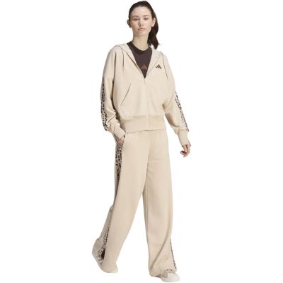 6. Women's adidas Seasonal Essentials Animal Print 3-Stripes Full-Zip Hooded Sweatshirt Beige KH1547