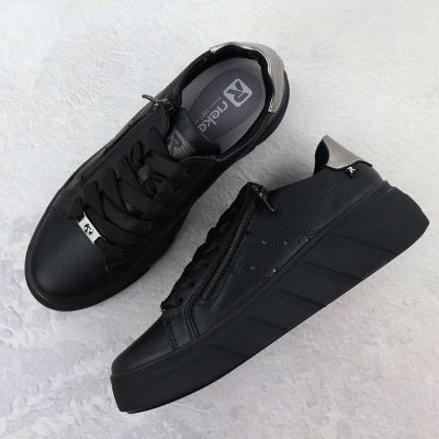 4. Rieker W2605-02 women's leather platform shoes in black