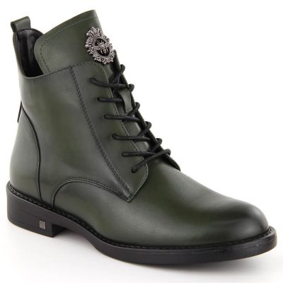 3. Women's lace-up and zippered green ankle boots Potocki SZ12179