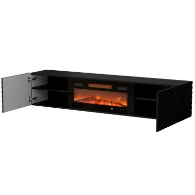 6. LARA TV cabinet 183x35x37 black matt + black fireplace