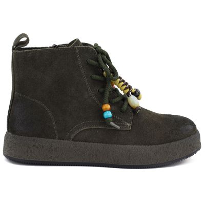 2. Women's leather ankle boots with thick soles, green Artiker 59C1132