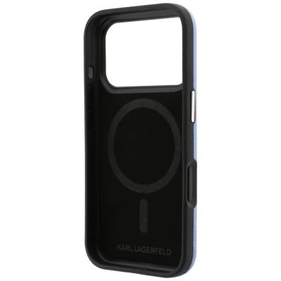 7. Karl Lagerfeld Grained with Resin Signature Logo MagSafe Case for iPhone 18 Pro / 17 Pro - Light Blue