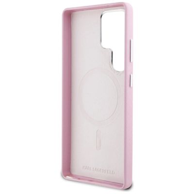 7. Karl Lagerfeld Saffiano Full Wrapped Elongated Metal Logo MagSafe Case for Samsung Galaxy S25 Ultra - Pink