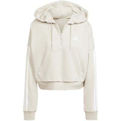 2. Women's adidas Essentials 3-Stripes French Terry Quarter-Zip Hoodie Beige JN1958