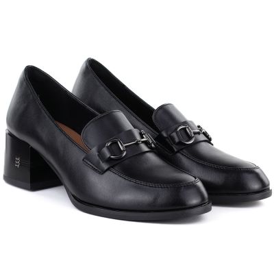 3. Women's leather lords shoes with heels, black, Vinceza 18116