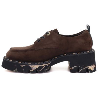 7. Women's leather moccasin shoes on a block heel, brown Artiker 59C0276