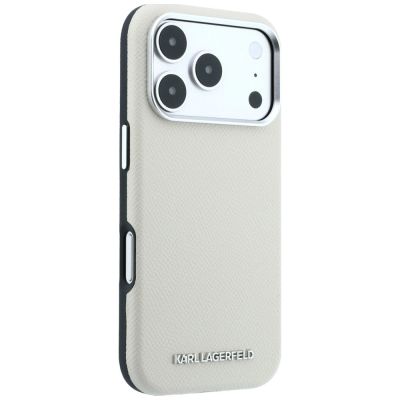4. Karl Lagerfeld Grained Elongated Logo MagSafe Case for iPhone 17 Pro Max / 18 Pro Max - Beige