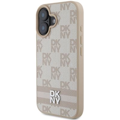 2. DKNY Checkered Pattern & Printed Stripes iPhone 16 Case - Pink