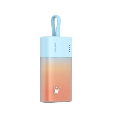 7. Baseus Popsicle 5200mAh 20W Powerbank with Built-in Lightning Cable (+ White Baseus Simple USB-C - USB-C 60W/20V/3A/30cm Cable) - Blue-Orange