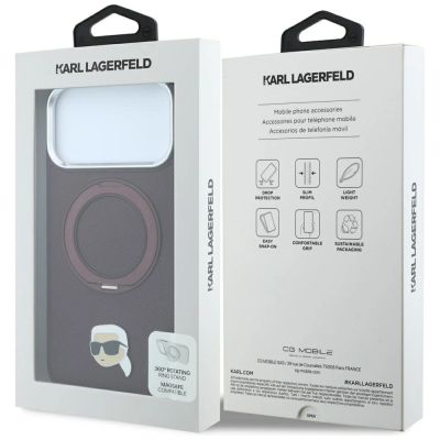 8. Karl Lagerfeld with Ring Stand 360 Karl Head Pin MagSafe case for iPhone 18 Pro / 17 Pro - burgundy