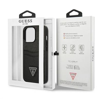 8. Guess Saffiano Triangle Logo Cardslot Case for iPhone 13 / 13 Pro - Black