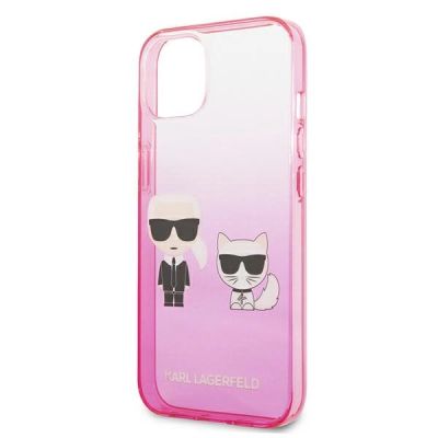 6. Karl Lagerfeld Gradient Ikonik Karl&Choupette Case for iPhone 13 mini - Pink