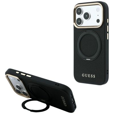 Guess Ring Stand 360 Grained Classic Logo MagSafe Case for iPhone 18 Pro Max / 17 Pro Max - Black