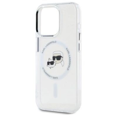 6. Karl Lagerfeld IML Metal Karl&Choupette Head MagSafe iPhone 15 Pro Case - White