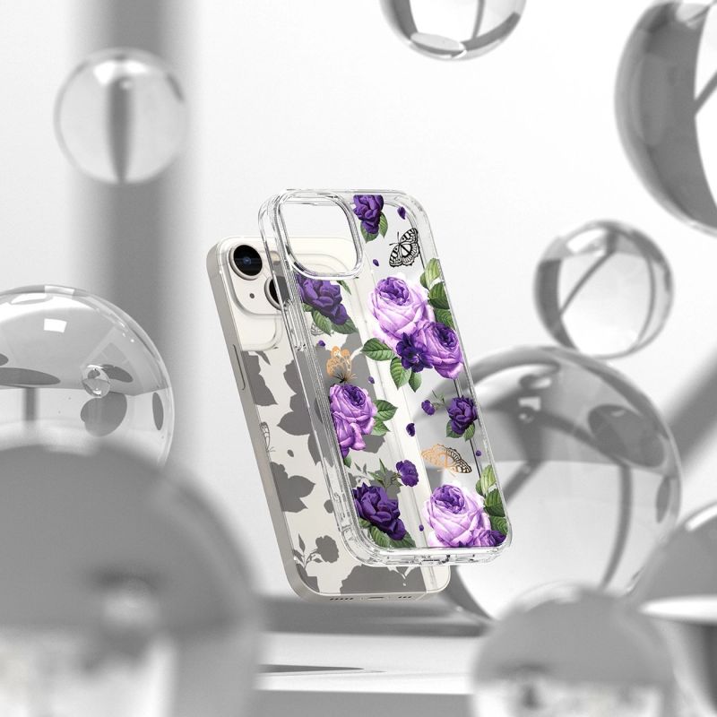 3. Ringke Fusion Design Armored Case Cover with Gel Frame for iPhone 14 Plus transparent (Purple rose) (FD637E29)