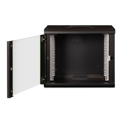 18. Digitus Unique 19" 9U rackmount network cabinet, 600x450, glass door, black, undivided, assembled, 100kg
