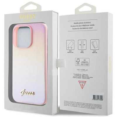 8. Guess GUHCP15XPSAIRSP iPhone 15 Pro Max 6.7" pink/pink hardcase Saffiano Iridescent Script