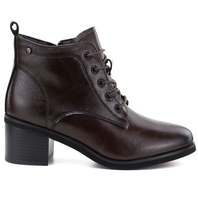 7. Women's leather ankle boots with laces, chocolate, Vinceza EN27-133107
