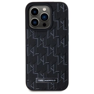3. Karl Lagerfeld Leather Monogram Metal Logo MagSafe iPhone 15 Pro Case - Black