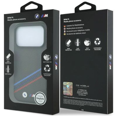 8. BMW M Quadrille Kevlar Print Tricolor Lines & Metal Logo MagSafe Case for iPhone 18 Pro / 17 Pro - Dark Gray