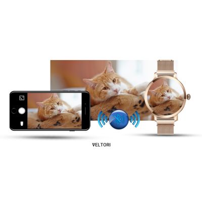 21. VELTORI VT340-1 Women's Smartwatch Gold Bracelet + Pink Silicone Strap