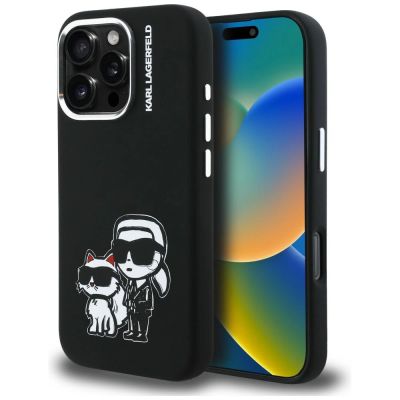 Karl Lagerfeld Silicone Karl&Choupette Sketch MagSafe Case for iPhone 16 Pro Max - Black