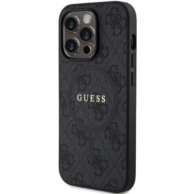 2. Guess 4G Collection Leather Metal Logo MagSafe Case for iPhone 14 Pro Max - Black