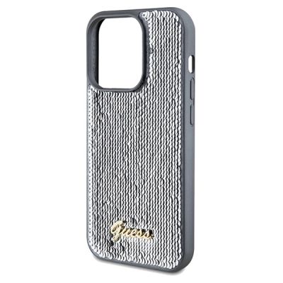 6. Guess Sequin Script Metal case for iPhone 14 Pro Max - silver