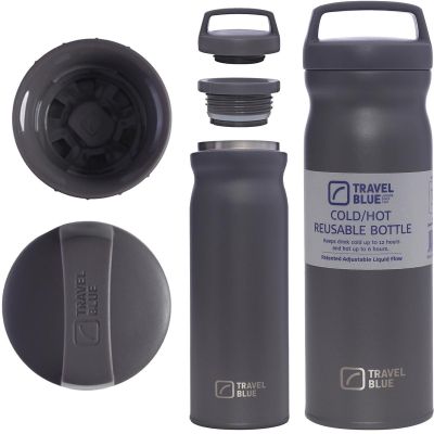 TRAVEL BLUE GREY THERMAL BOTTLE