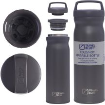 TRAVEL BLUE GREY THERMAL BOTTLE