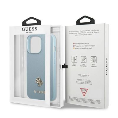 8. Guess Saffiano 4G Small Metal Logo case for iPhone 13 Pro Max - blue