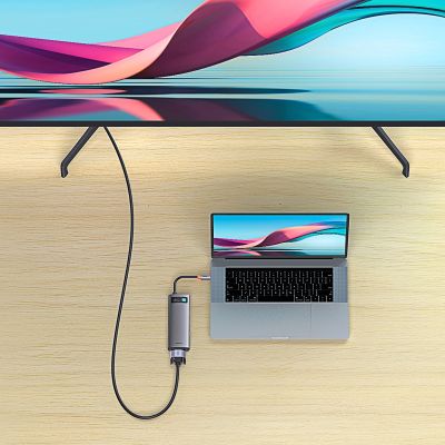 9. Baseus Metal Gleam Series HUB 7-in-1 USB Type C docking station - 1 x HDMI / 1 x VGA / 3 x USB 3.2 Gen. 1 / 1 x Power Delivery / 1 x RJ-45 Ethernet gray (WKWG040013)