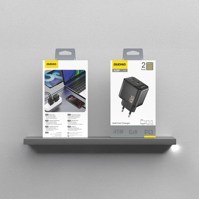 4. Dudao A28PEU PD 45W GaN 2xUSB Wall Charger - Black