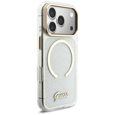4. Guess IML Glitters Script Strap MagSafe Case for iPhone 17 Pro - Clear