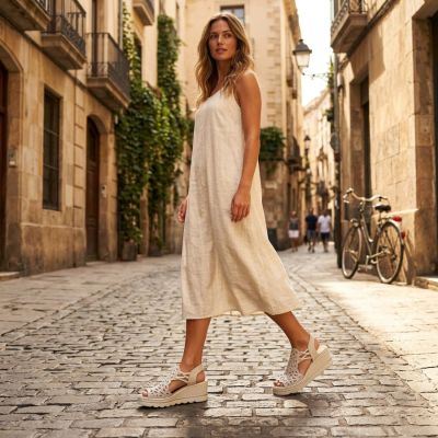 10. Women's beige wedge sandals Rieker 67465-62