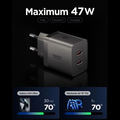 2. Spigen Essential EE472EU-GAN 2-Port 47W Wall Charger - Dark Gray