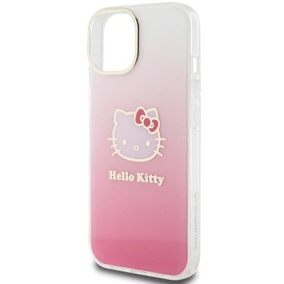 6. Hello Kitty IML Gradient Electrop Kitty Head case for iPhone 15 - pink
