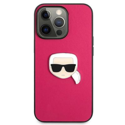 3. Karl Lagerfeld Leather Ikonik Karl's Head Metal Case for iPhone 13 Pro / 13 6.1" - Pink