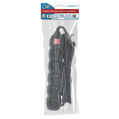 9. ESPERANZA POWER STRIP 5 OUTLETS 3M SWITCH BLACK ELK215K