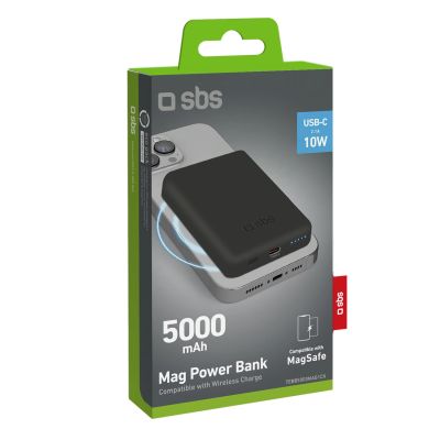 2. SBS TEBB5000MAG1CK Wireless Power Bank 5000 mAh USB-C, MagSafe Compatible - Black