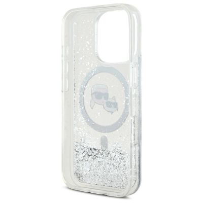 7. Karl Lagerfeld Liquid Glitter Karl & Choupette Head Magsafe iPhone 16 Pro Case - Clear