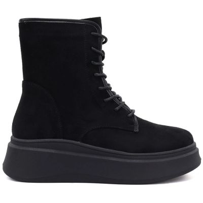 6. Women's suede ankle boots on a thick platform, black M.Daszyński SA257-1