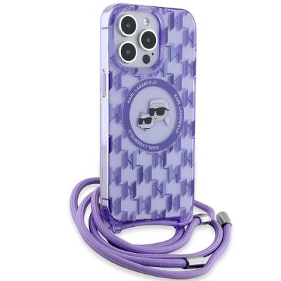 3. Karl Lagerfeld IML Crossbody Monogram Karl & Choupette Head MagSafe Case for iPhone 15 Pro Max - Purple