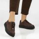 13. Women's leather platform sneakers, brown, Filippo DP6119