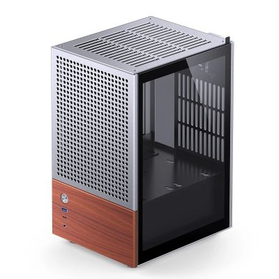 28. Jonsbo T6 Mini-Tower PC Case, Mini-ITX, Tempered Glass, Wood - Silver