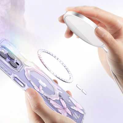 6. Kingxbar Butterfly Series magnetic case for iPhone 14 Plus MagSafe case with butterflies pink