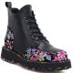 Women's leather combat boots with floral pattern, black Artiker 57C0180